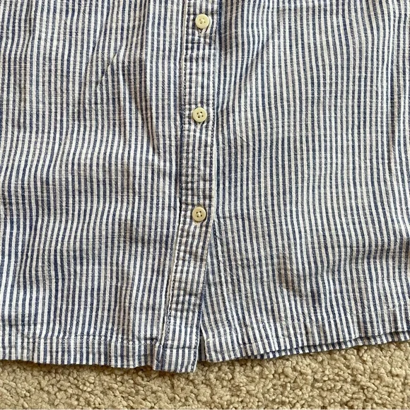 Time and Tru Blue White Striped Midi Shirt Dress Size Medium Tie Waist A-Line - Picture 8 of 11
